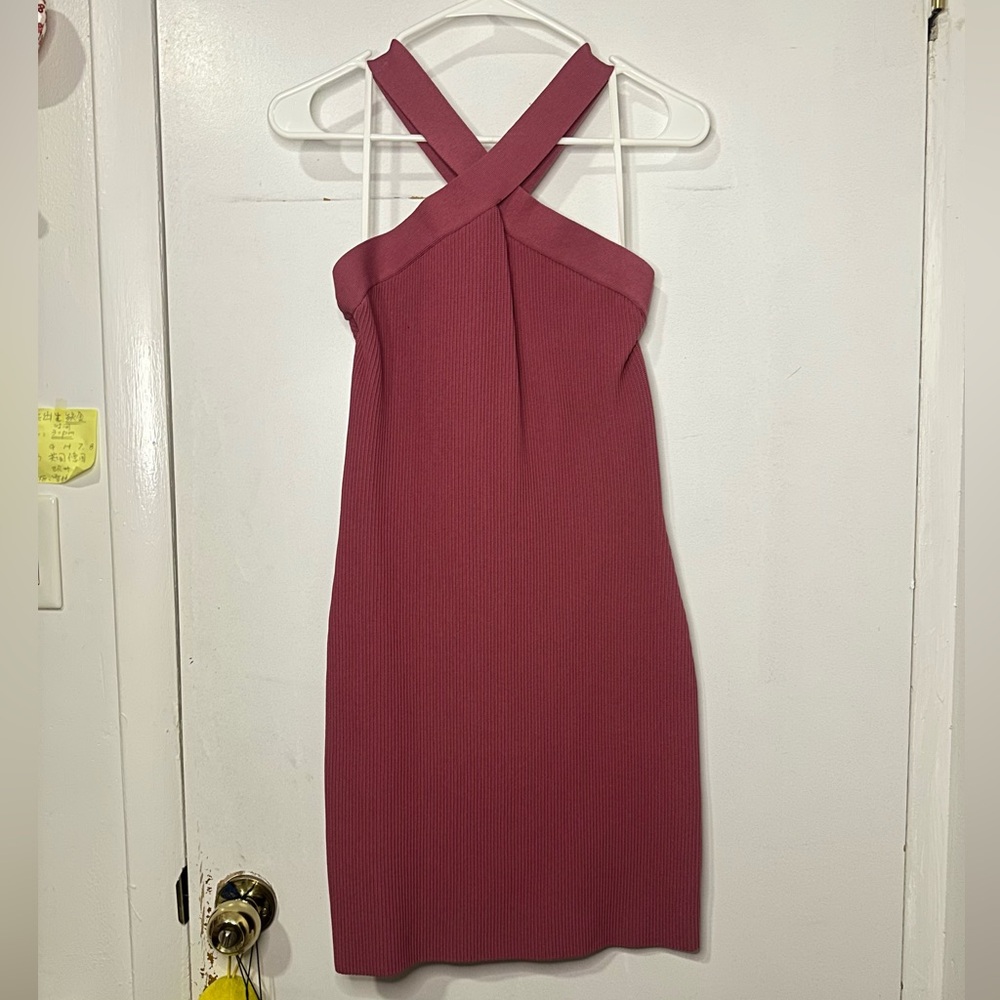 Aritzia Babaton Sculpt Knit Criss Cross Dress Grapevine/ Dusty Rose